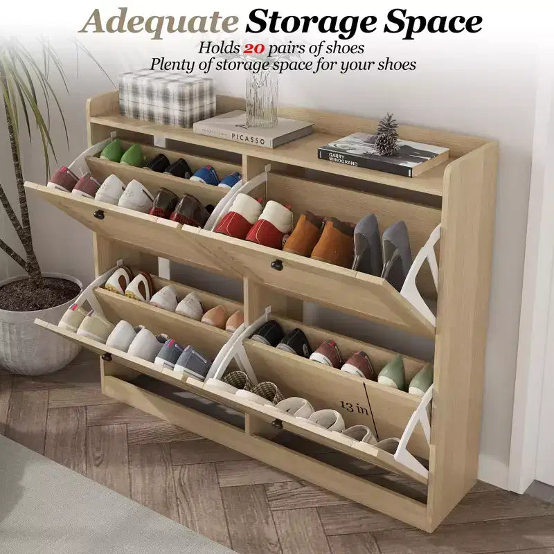 Shoe Storage Cabinet with 4 Flip Drawers, Large Freestanding Hidden Shoe Rack Organizer, Entryway Shoe Organizer Cabinet for Living Room Bedroom