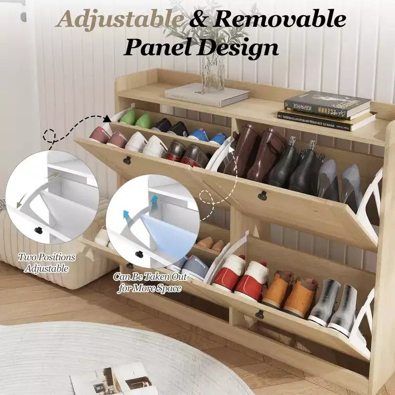 Shoe Storage Cabinet with 4 Flip Drawers, Large Freestanding Hidden Shoe Rack Organizer, Entryway Shoe Organizer Cabinet for Living Room Bedroom