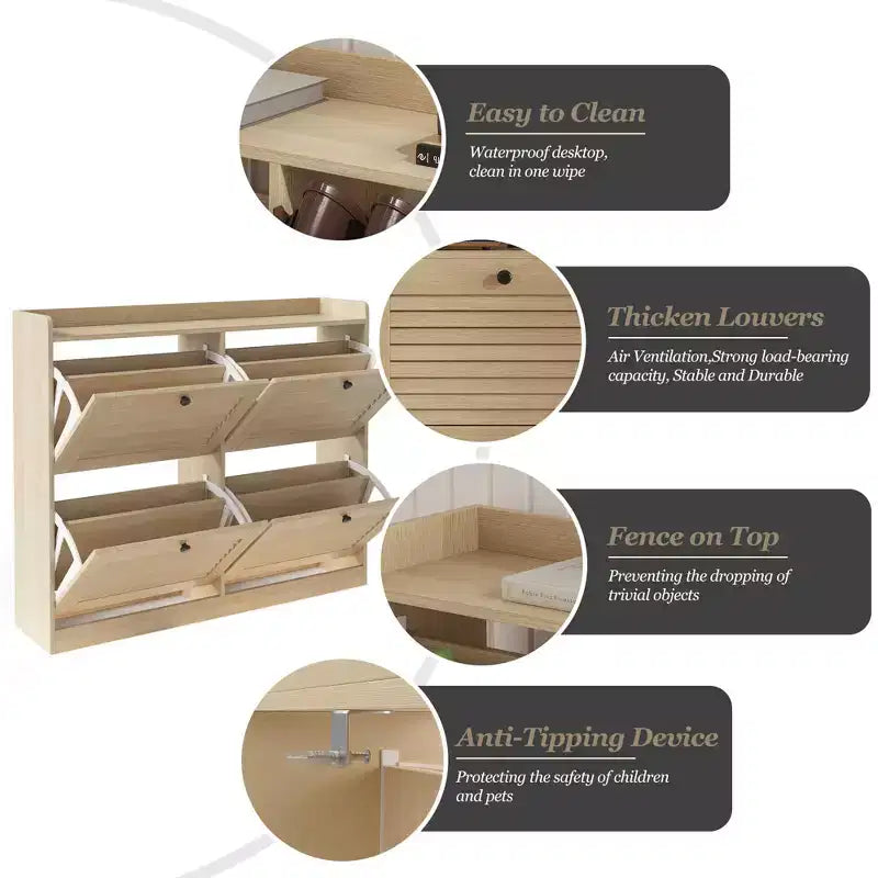 Shoe Storage Cabinet with 4 Flip Drawers, Large Freestanding Hidden Shoe Rack Organizer, Entryway Shoe Organizer Cabinet for Living Room Bedroom