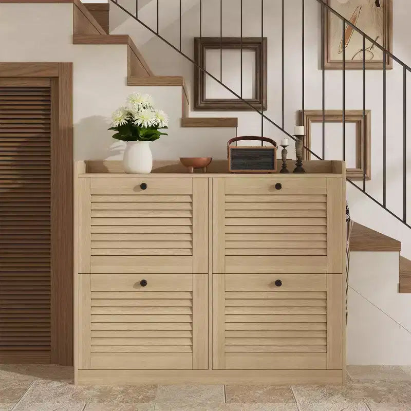 Shoe Storage Cabinet with 4 Flip Drawers, Large Freestanding Hidden Shoe Rack Organizer, Entryway Shoe Organizer Cabinet for Living Room Bedroom