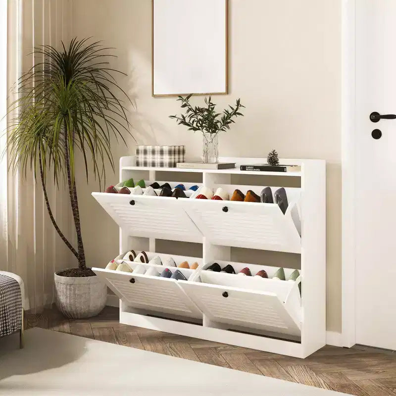 Shoe Storage Cabinet with 4 Flip Drawers, Large Freestanding Hidden Shoe Rack Organizer, Entryway Shoe Organizer Cabinet for Living Room Bedroom