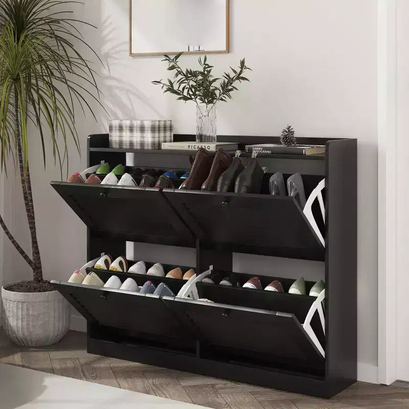 Shoe Storage Cabinet with 4 Flip Drawers, Large Freestanding Hidden Shoe Rack Organizer, Entryway Shoe Organizer Cabinet for Living Room Bedroom