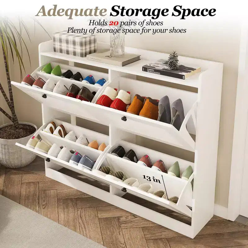Shoe Storage Cabinet with 4 Flip Drawers, Large Freestanding Hidden Shoe Rack Organizer, Entryway Shoe Organizer Cabinet for Living Room Bedroom