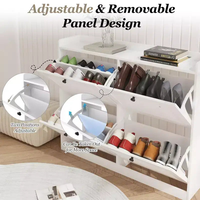 Shoe Storage Cabinet with 4 Flip Drawers, Large Freestanding Hidden Shoe Rack Organizer, Entryway Shoe Organizer Cabinet for Living Room Bedroom