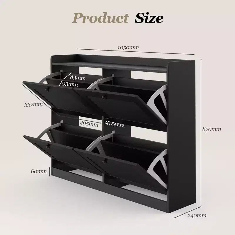 Shoe Storage Cabinet with 4 Flip Drawers, Large Freestanding Hidden Shoe Rack Organizer, Entryway Shoe Organizer Cabinet for Living Room Bedroom