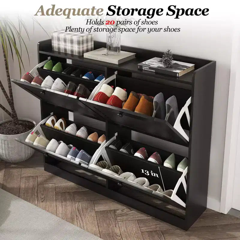 Shoe Storage Cabinet with 4 Flip Drawers, Large Freestanding Hidden Shoe Rack Organizer, Entryway Shoe Organizer Cabinet for Living Room Bedroom