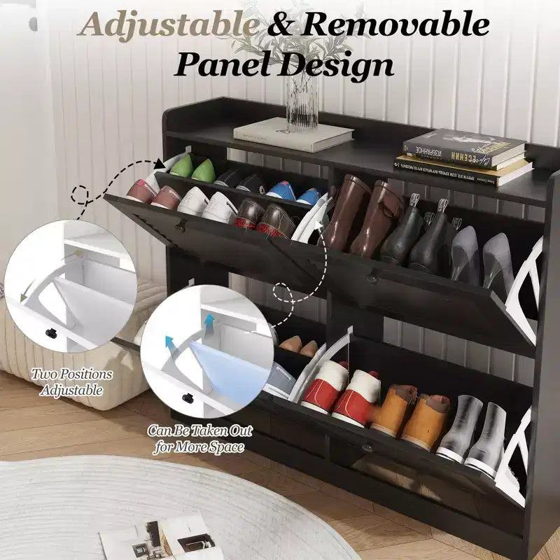 Shoe Storage Cabinet with 4 Flip Drawers, Large Freestanding Hidden Shoe Rack Organizer, Entryway Shoe Organizer Cabinet for Living Room Bedroom