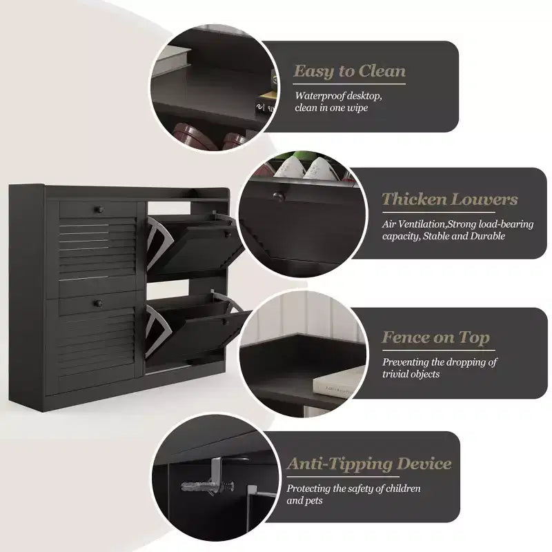 Shoe Storage Cabinet with 4 Flip Drawers, Large Freestanding Hidden Shoe Rack Organizer, Entryway Shoe Organizer Cabinet for Living Room Bedroom