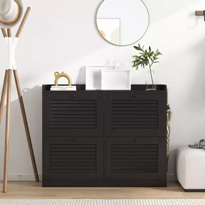 Shoe Storage Cabinet with 4 Flip Drawers, Large Freestanding Hidden Shoe Rack Organizer, Entryway Shoe Organizer Cabinet for Living Room Bedroom