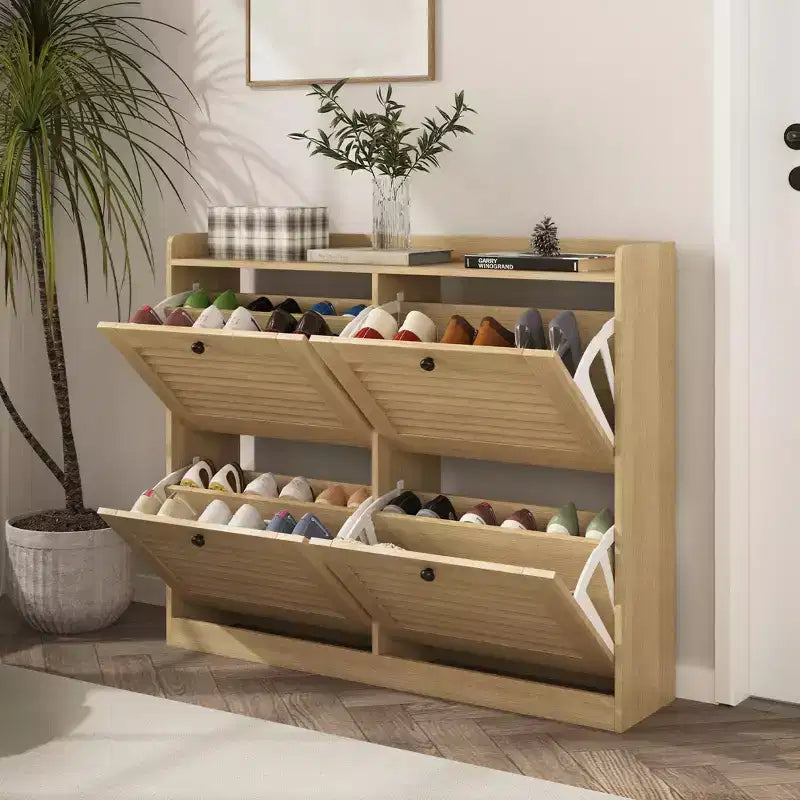 Shoe Storage Cabinet with 4 Flip Drawers, Large Freestanding Hidden Shoe Rack Organizer, Entryway Shoe Organizer Cabinet for Living Room Bedroom