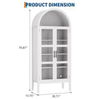 70 Tall Arched Kitchen Pantry Cabinet, Wooden Cupboard Storage Cabinet with Glass Doors & Adjustable Shelves, Freestanding Bookshelf Display Cabinet