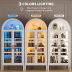 70 Tall Arched Kitchen Pantry Cabinet, Wooden Cupboard Storage Cabinet with Glass Doors & Adjustable Shelves, Freestanding Bookshelf Display Cabinet