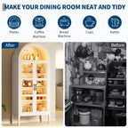 70 Tall Arched Kitchen Pantry Cabinet, Wooden Cupboard Storage Cabinet with Glass Doors & Adjustable Shelves, Freestanding Bookshelf Display Cabinet