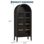 70 Tall Arched Kitchen Pantry Cabinet, Wooden Cupboard Storage Cabinet with Glass Doors & Adjustable Shelves, Freestanding Bookshelf Display Cabinet