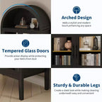 70 Tall Arched Kitchen Pantry Cabinet, Wooden Cupboard Storage Cabinet with Glass Doors & Adjustable Shelves, Freestanding Bookshelf Display Cabinet