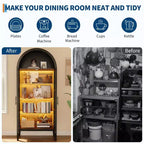 70 Tall Arched Kitchen Pantry Cabinet, Wooden Cupboard Storage Cabinet with Glass Doors & Adjustable Shelves, Freestanding Bookshelf Display Cabinet