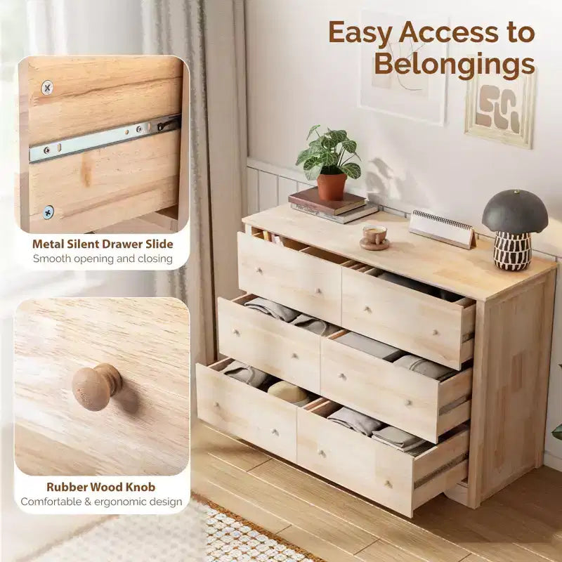 6-Drawer Natural MDF (Medium-Density Fiberboard) 47.24in. W Chest of Drawer
