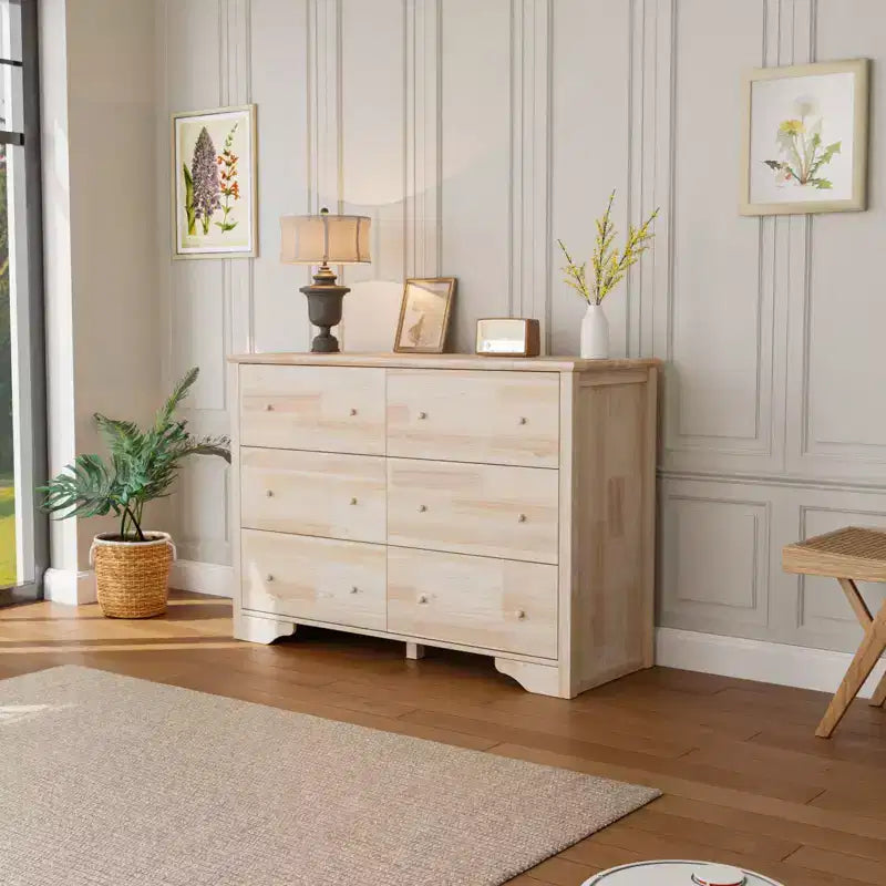 6-Drawer Natural MDF (Medium-Density Fiberboard) 47.24in. W Chest of Drawer
