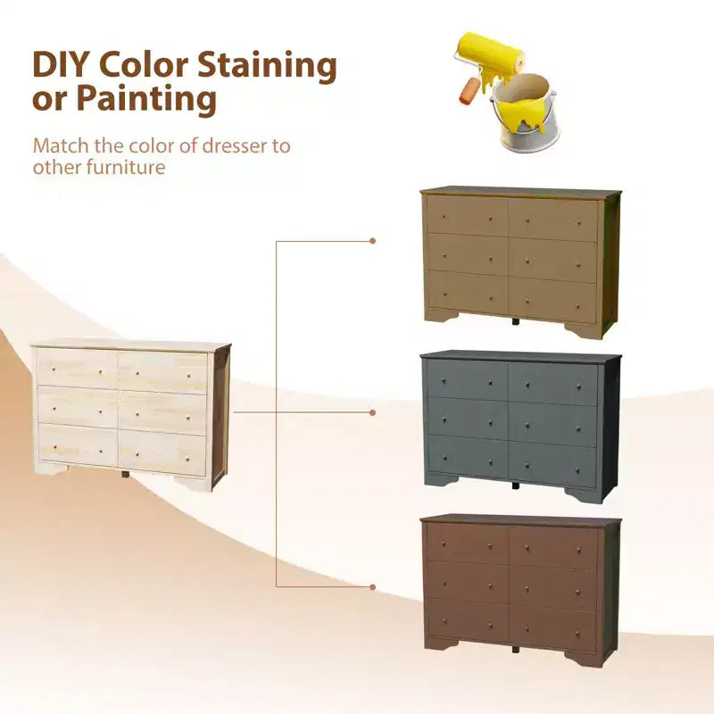 6-Drawer Natural MDF (Medium-Density Fiberboard) 47.24in. W Chest of Drawer