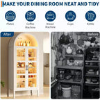 60 Arched Pantry Cabinet with Glass Doors, Modern Kitchen Storage Cabinet with Open Shelf, White Cupboard for Dining Room, Living Room