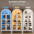 60 Arched Pantry Cabinet with Glass Doors, Modern Kitchen Storage Cabinet with Open Shelf, White Cupboard for Dining Room, Living Room