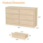 6 Drawer Dresser with Large Storage , Natural Oak 6 Chest of Drawers for Bedroom, Wooden Dresser Organizer for Living Room, Entryway