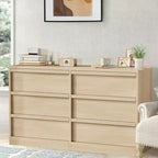 6 Drawer Dresser with Large Storage , Natural Oak 6 Chest of Drawers for Bedroom, Wooden Dresser Organizer for Living Room, Entryway
