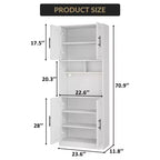 Kitchen Bar Pantry Cabinet with RGB Light, Tall Hutch with Microwave Stand, Barn Doors and 2 Open Shelves, Cupboard for Dining Room