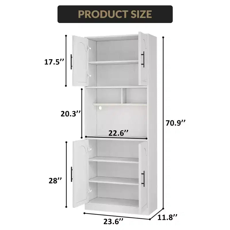 Kitchen Bar Pantry Cabinet with RGB Light, Tall Hutch with Microwave Stand, Barn Doors and 2 Open Shelves, Cupboard for Dining Room
