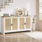Rattan Accent Storage Cabinet with 4 Doors & Shelf, Modern Console Coffee Bar Cabinet for Dining Room, Kitchen, Living Room & Entryway