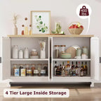 Rattan Accent Storage Cabinet with 4 Doors & Shelf, Modern Console Coffee Bar Cabinet for Dining Room, Kitchen, Living Room & Entryway