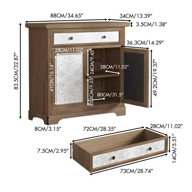 Connesena Rustic Storage Cabinet with Drawers and Metal Doors