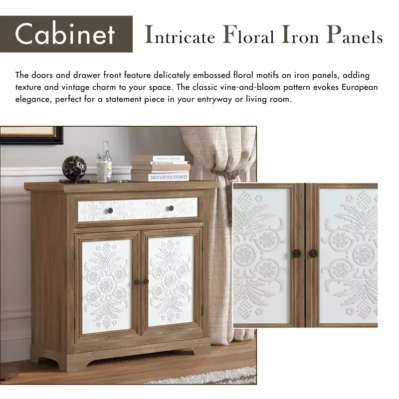Connesena Rustic Storage Cabinet with Drawers and Metal Doors