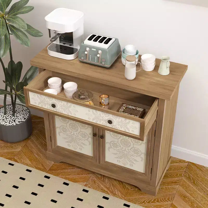 Connesena Rustic Storage Cabinet with Drawers and Metal Doors