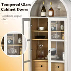 71 Tall Arched Storage Cabinet with Glass Doors & Drawers for Living Room
