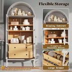 71 Tall Arched Storage Cabinet with Glass Doors & Drawers for Living Room