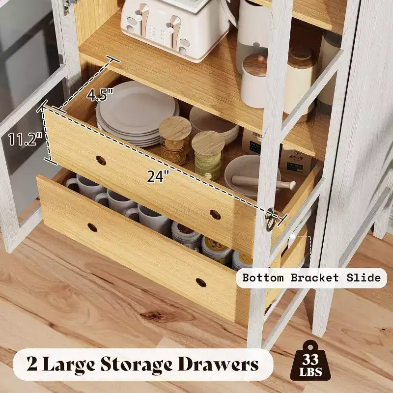 71 Tall Arched Storage Cabinet with Glass Doors & Drawers for Living Room