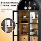 71 Tall Arched Storage Cabinet with Glass Doors & Drawers for Living Room