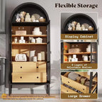 71 Tall Arched Storage Cabinet with Glass Doors & Drawers for Living Room