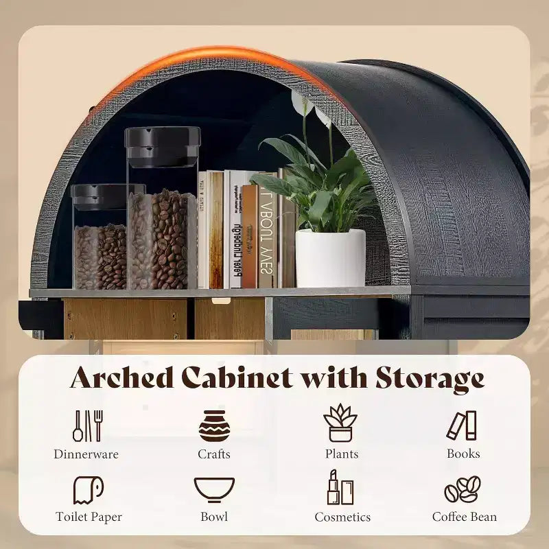 71 Tall Arched Storage Cabinet with Glass Doors & Drawers for Living Room