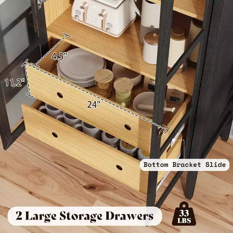 71 Tall Arched Storage Cabinet with Glass Doors & Drawers for Living Room