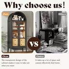 71 Tall Arched Storage Cabinet with Glass Doors & Drawers for Living Room
