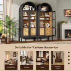 71 Tall Arched Storage Cabinet with Glass Doors & Drawers for Living Room