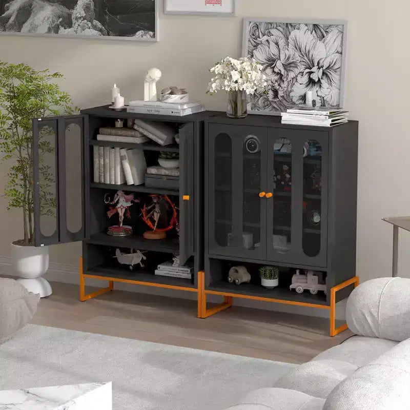 Shoe Organizer, Shoe Cabinet with 2 Double-sided Mesh Doors and Movable Double-layer Partitions, Cabinet for Living Room, Hallway