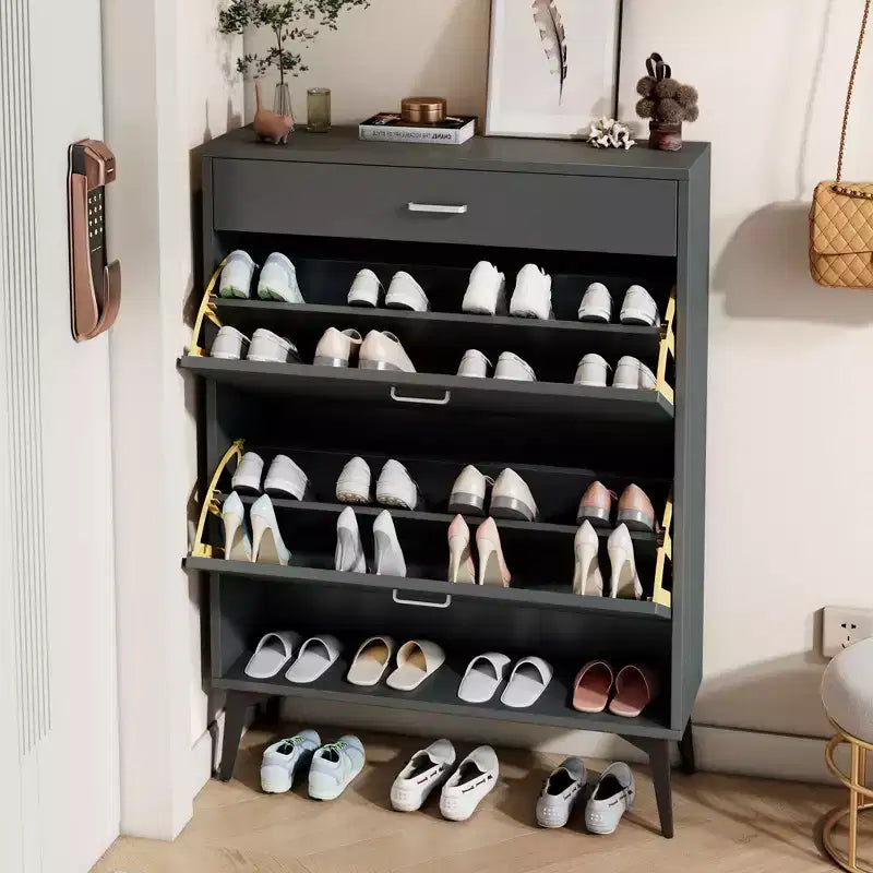 Shoe Cabinet, Storage Cabinet with 3 Metal Handle Drawers and 1 Open Shelf, Cabinet for Entryway