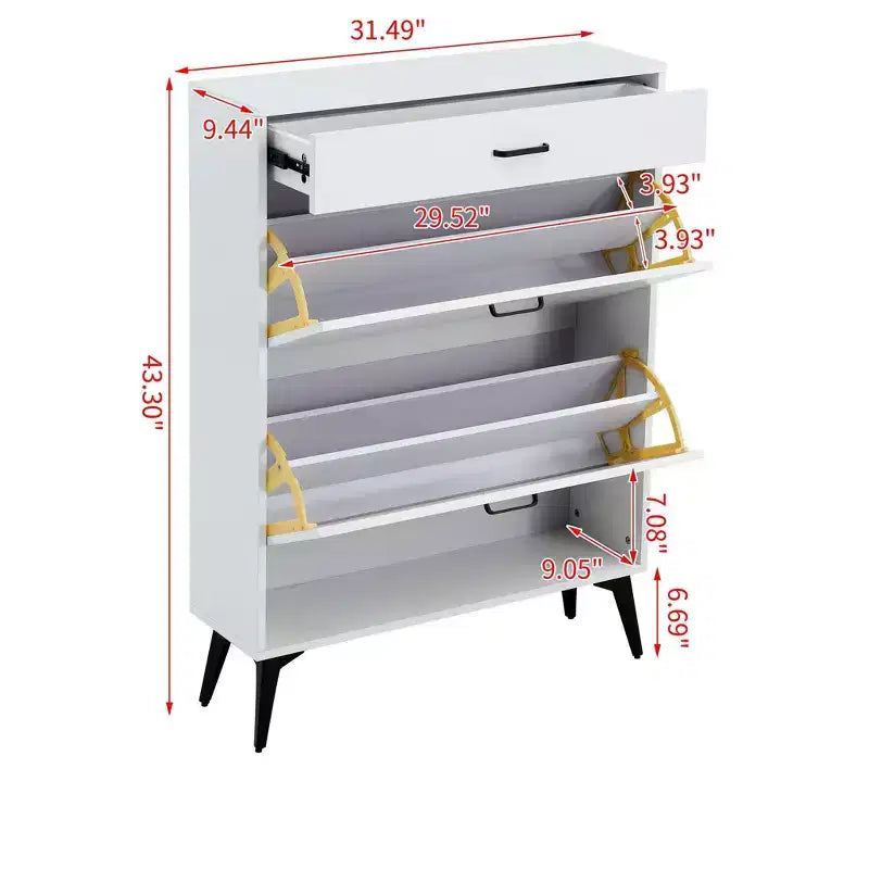 Shoe Cabinet, Storage Cabinet with 3 Metal Handle Drawers and 1 Open Shelf, Cabinet for Entryway