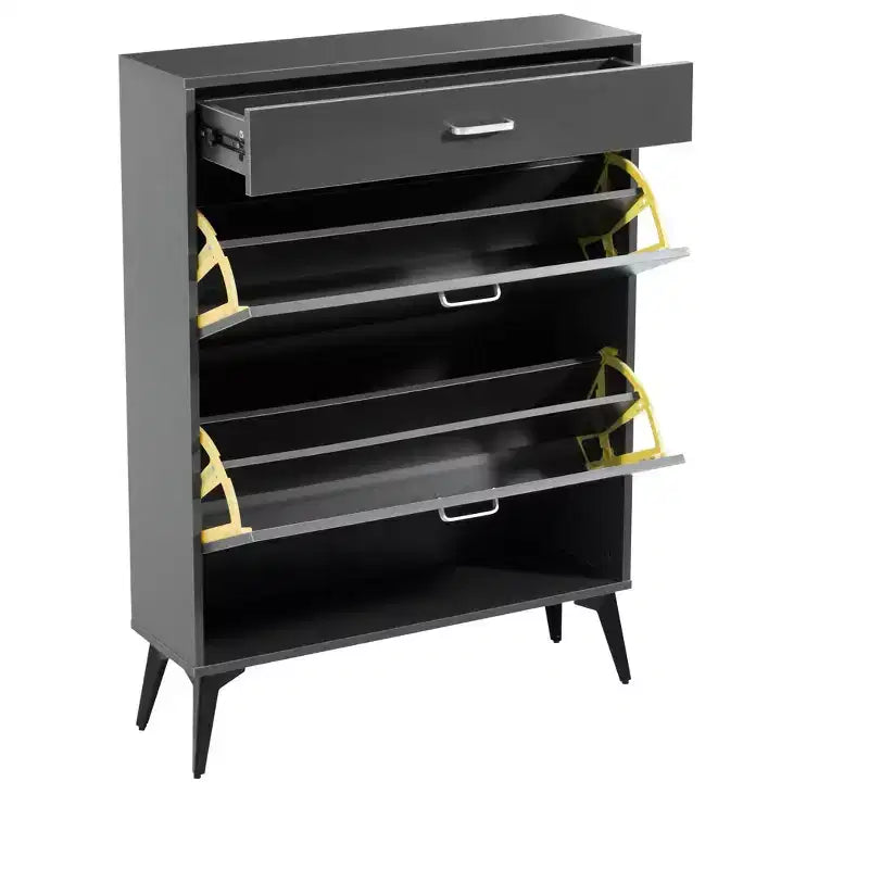 Shoe Cabinet, Storage Cabinet with 3 Metal Handle Drawers and 1 Open Shelf, Cabinet for Entryway