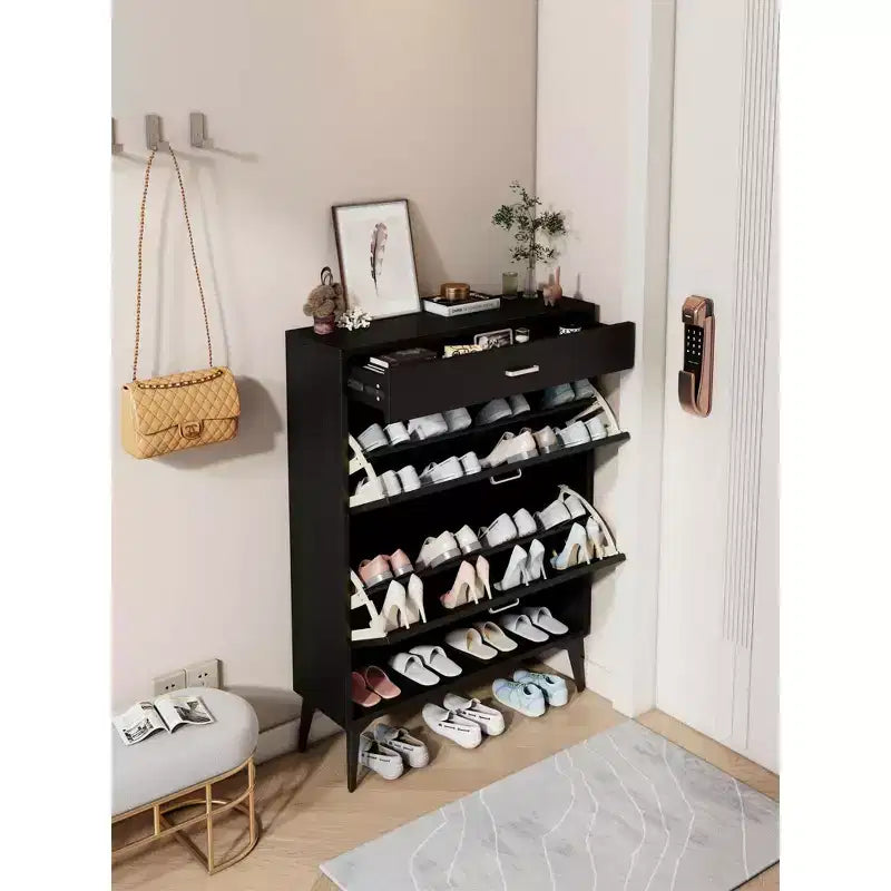 Shoe Cabinet, Storage Cabinet with 3 Metal Handle Drawers and 1 Open Shelf, Cabinet for Entryway