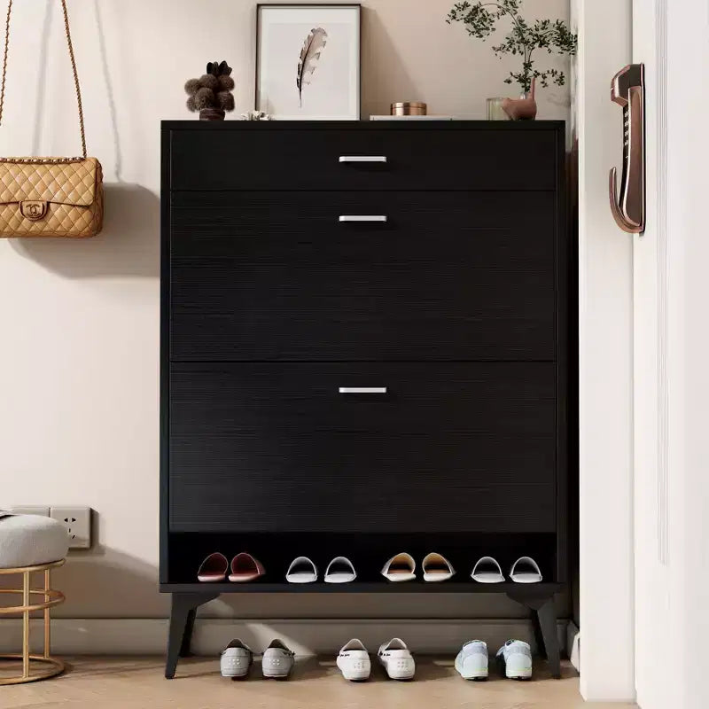 Shoe Cabinet, Storage Cabinet with 3 Metal Handle Drawers and 1 Open Shelf, Cabinet for Entryway