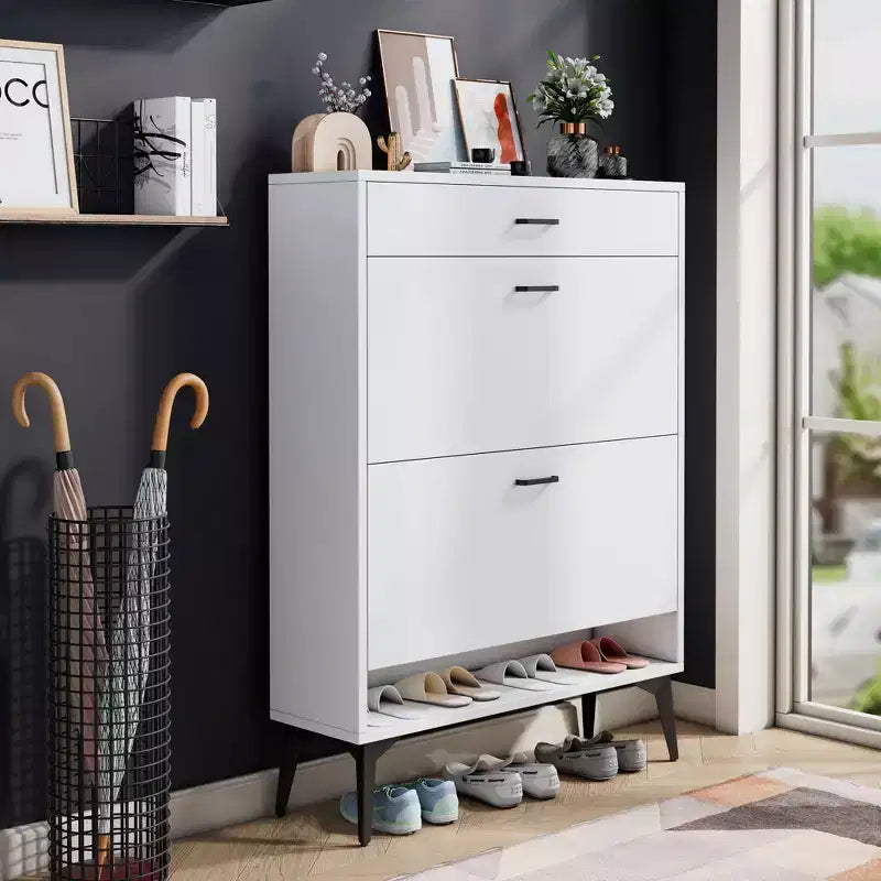 Shoe Cabinet, Storage Cabinet with 3 Metal Handle Drawers and 1 Open Shelf, Cabinet for Entryway